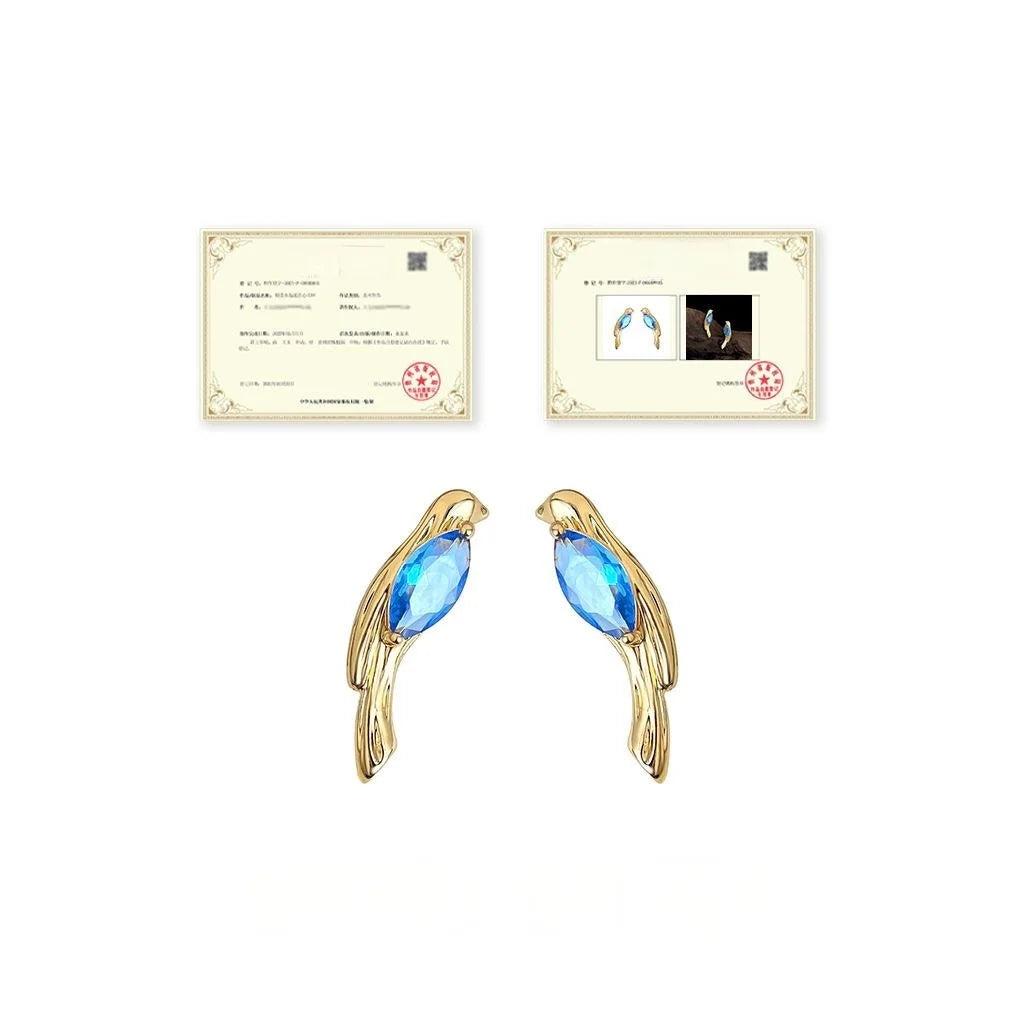 Old Money Style Bird Zircon Inlaid Copper Stud Earrings For Women