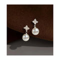 Light Luxury Eco-Friendly Copper Micro Pave Zircon Pearl Geometric Drop Earrings