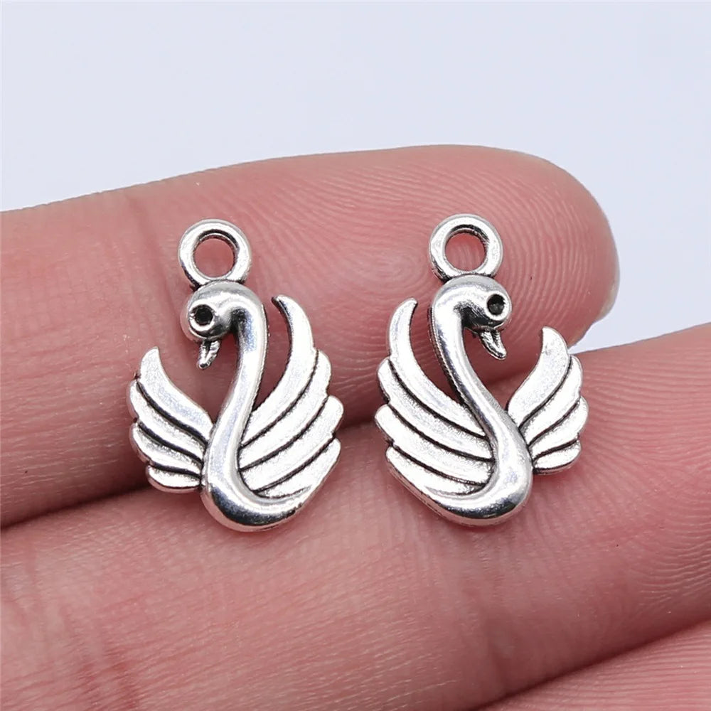 17x12mm 1g Antique Silver Zinc Alloy Swan Charm Pendant for DIY Necklace Bracelet Jewelry Making