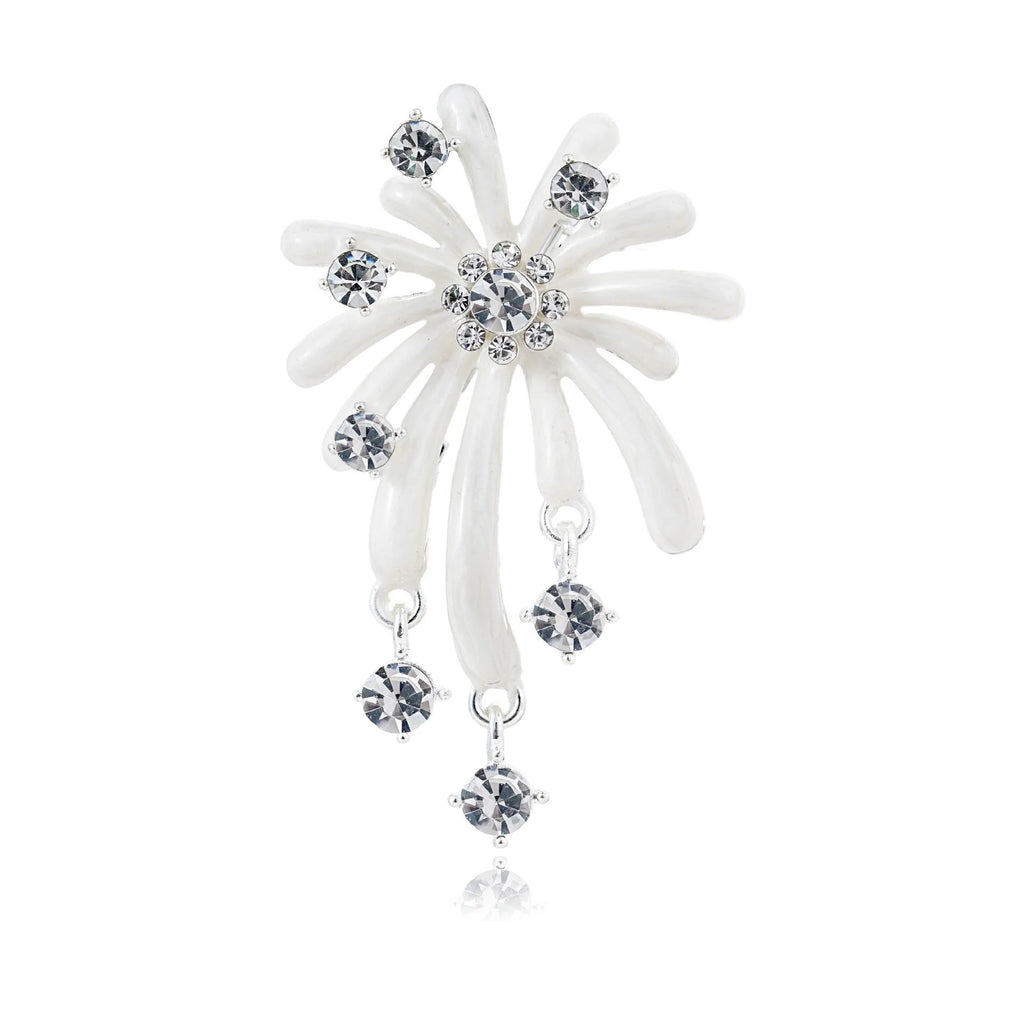 Elegant Firework Flower Brooch With Mother Of Pearl Petals And Rhinestone Tassels, Luxury Lapel Pin Gift