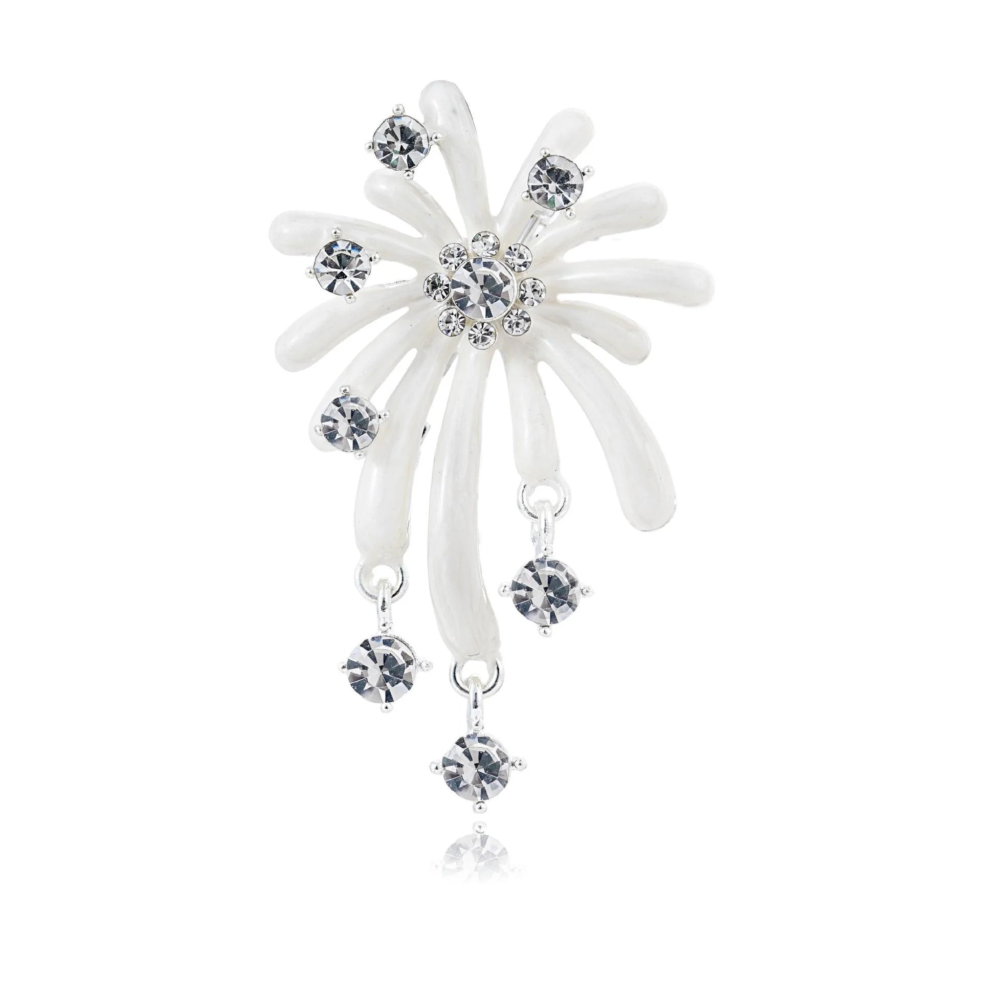 Elegant Firework Flower Brooch With Mother Of Pearl Petals And Rhinestone Tassels, Luxury Lapel Pin Gift