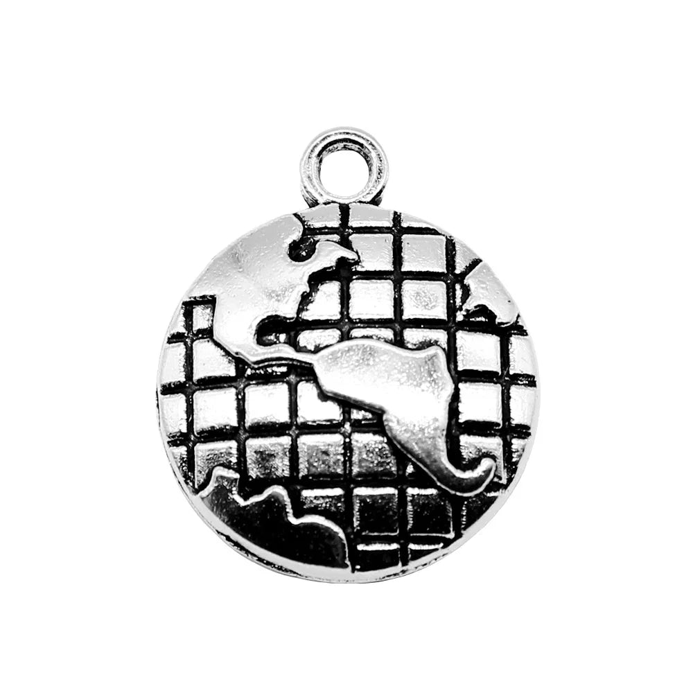 24x20mm 2.3g Antique Silver Zinc Alloy Globe Charm Pendant for DIY Travel Theme Jewelry Making