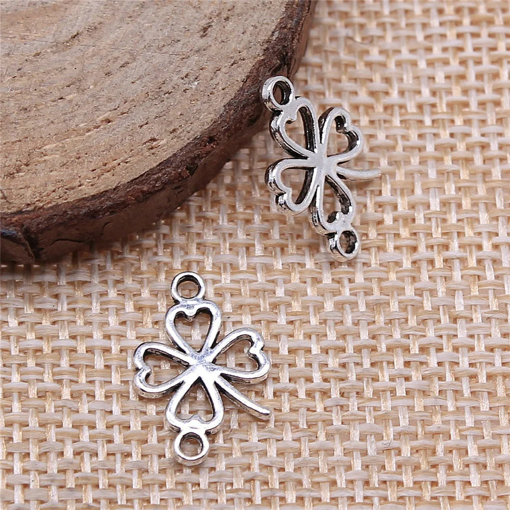 11x16mm 0.5g Multi Color Zinc Alloy Hollow Four Leaf Clover Connector Charm for DIY Bracelet Making