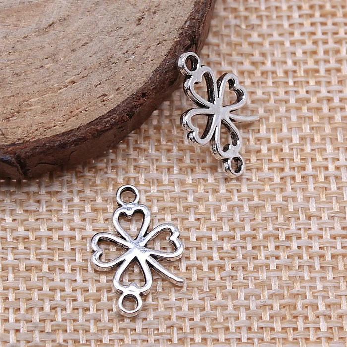 11x16mm 0.5g Multi Color Zinc Alloy Hollow Four Leaf Clover Connector Charm for DIY Bracelet Making