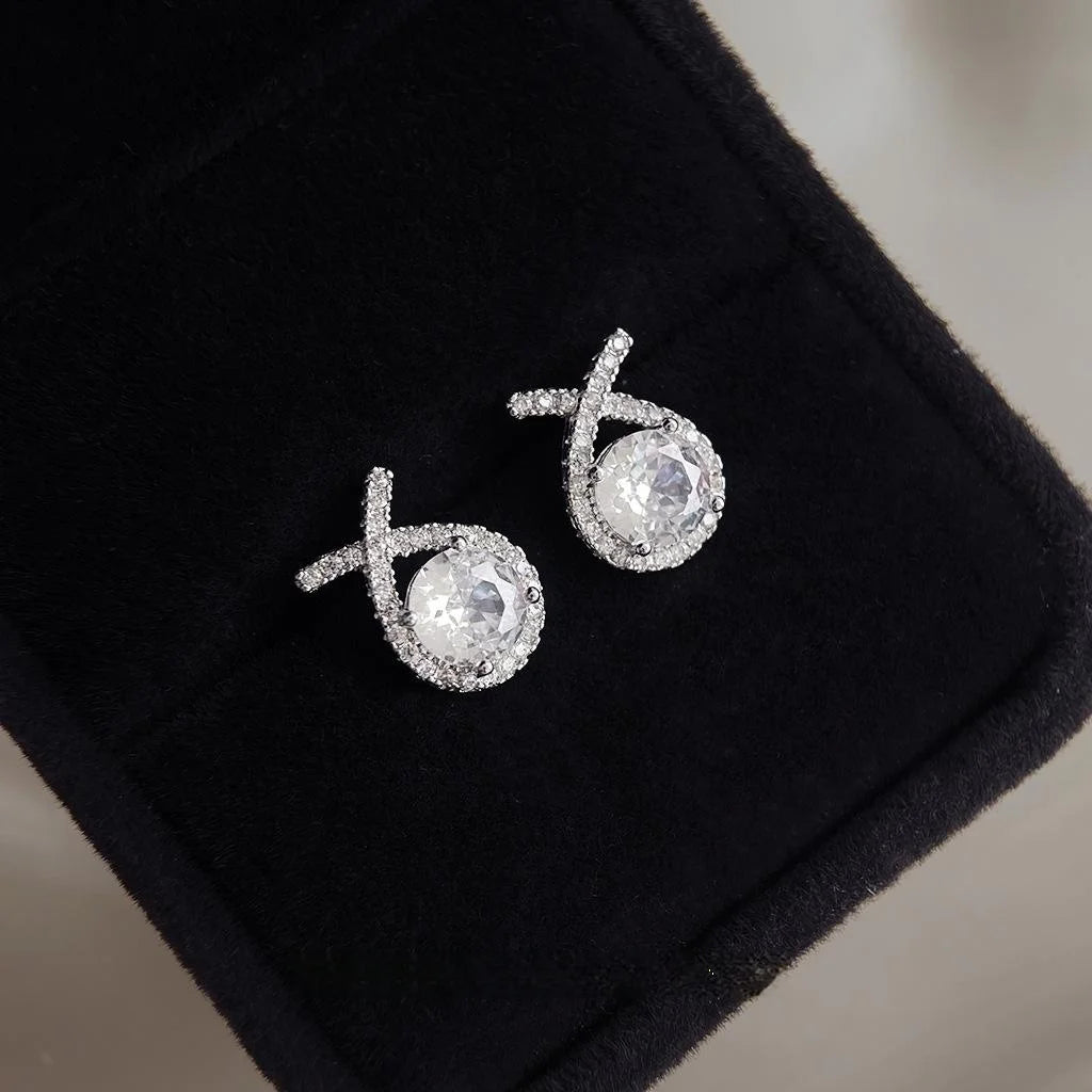 Sparkling Micro Pave Zircon Copper Geometric Cross Stud Earrings