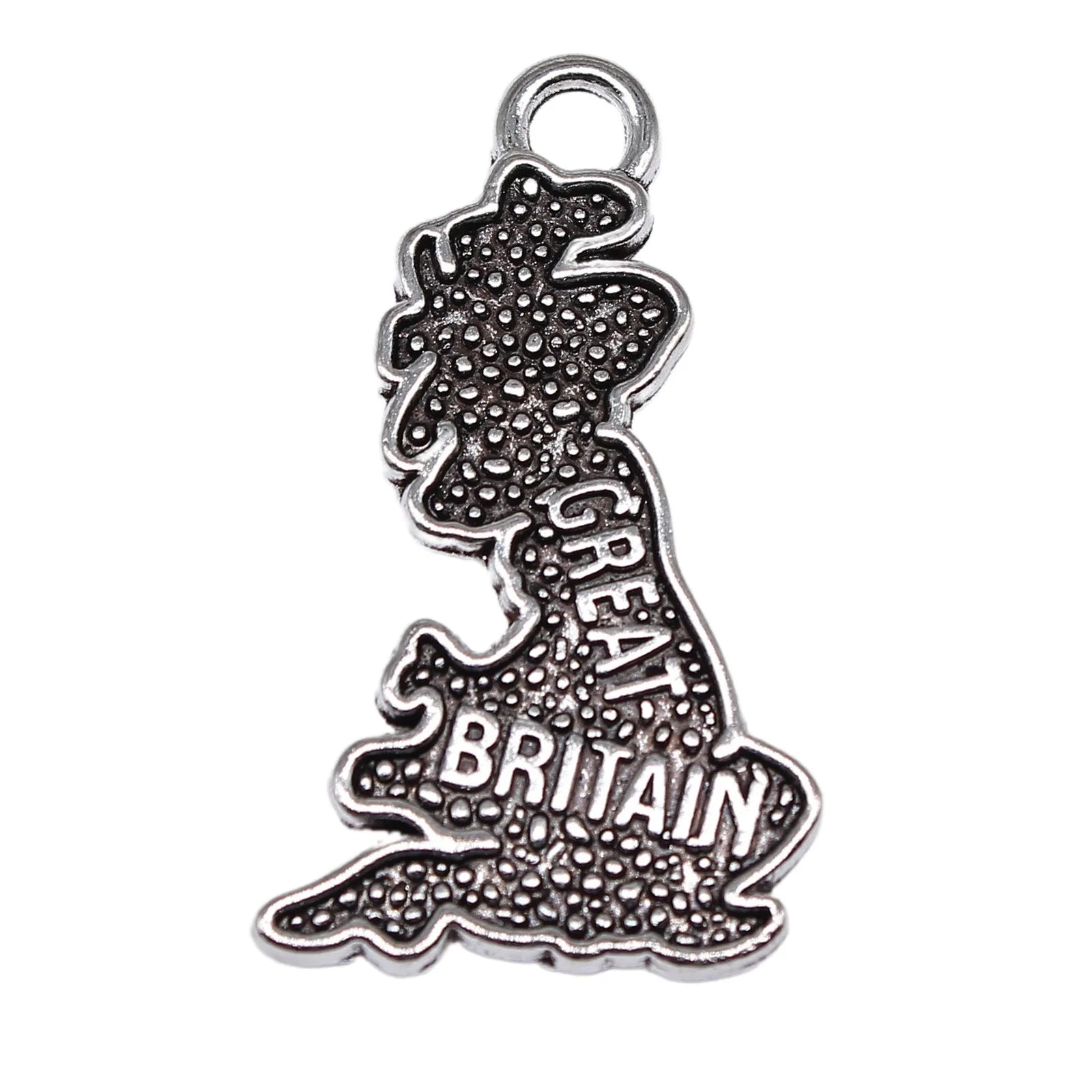 34x20mm 3.2g Antique Silver Zinc Alloy Great Britain Map Charm Pendant for DIY Travel Jewelry Making