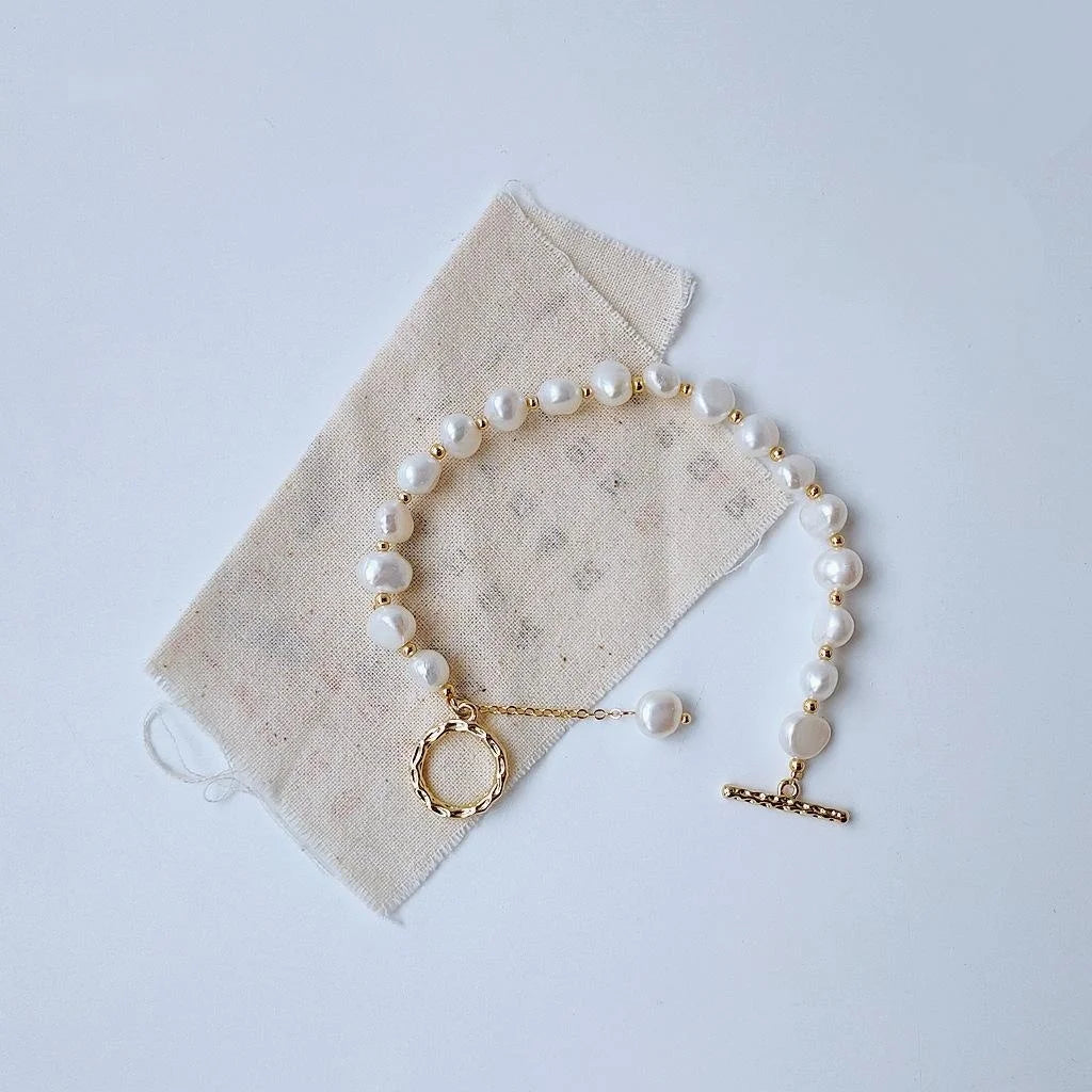 14K Gold Plated Irregular Baroque Natural Freshwater Pearl Vintage Geometric Bracelet