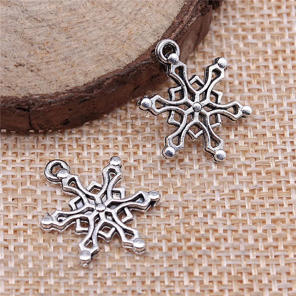 19x15mm 0.9g Antique Silver Zinc Alloy Snowflake Charm Pendant for DIY Christmas Jewelry Making