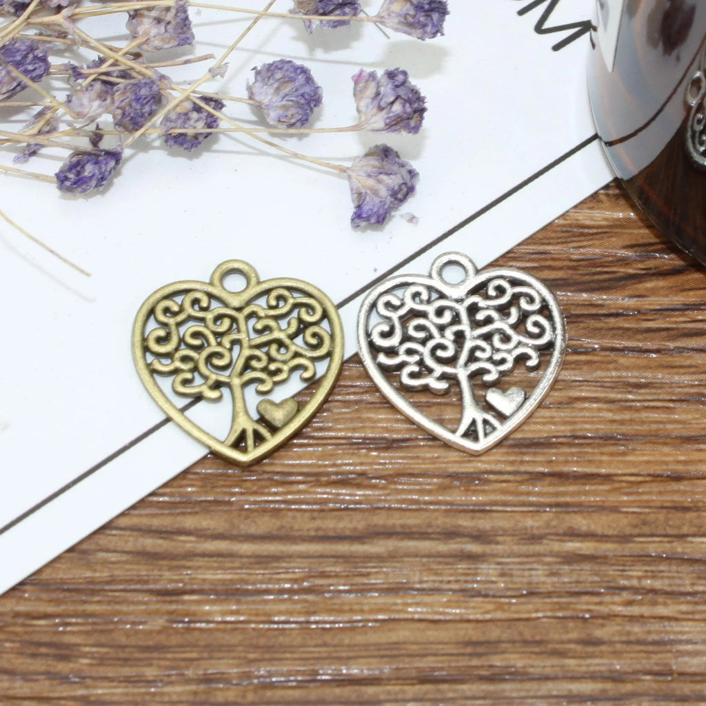 17x18mm Antique Silver Zinc Alloy Tree Of Life Heart Charm Pendant for DIY Necklace Bracelet Jewelry Making