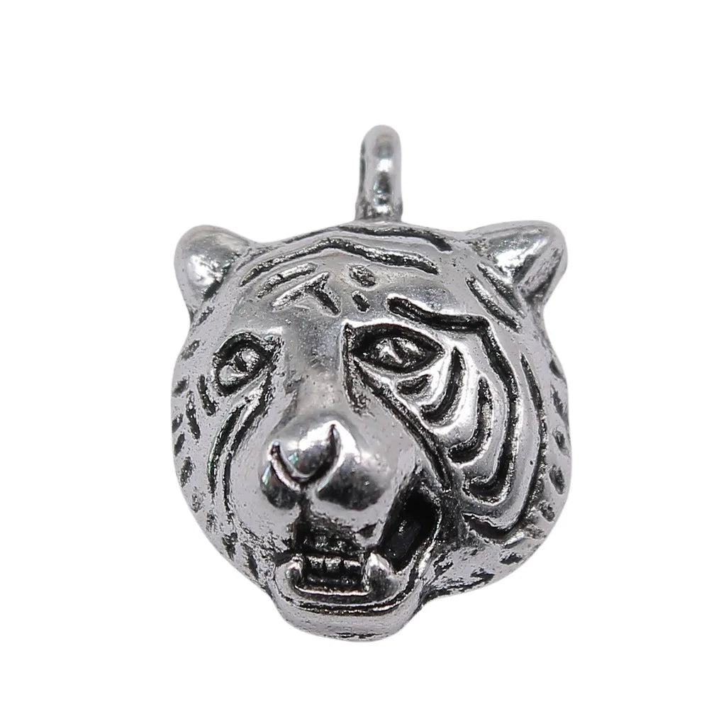 18x13mm 1.2g Antique Silver Zinc Alloy Tiger Head Charm Pendant for DIY Necklace Bracelet Making