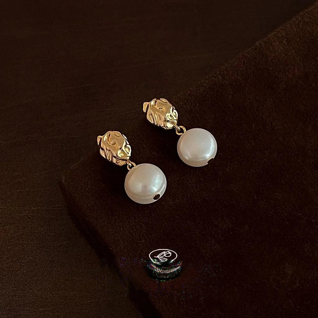 French Vintage Irregular Freshwater Baroque Pearl 14K Silver Plated Copper Drop Earrings