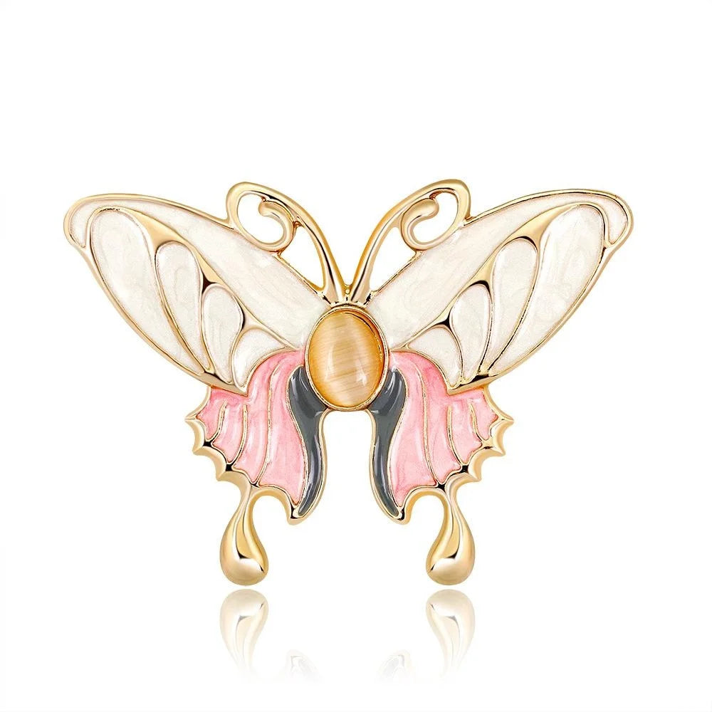 Elegant Alloy Cat Eye Enamel Butterfly Brooch For Women, Painted Insect Lapel Pin Corsage Suit Accessory Gift