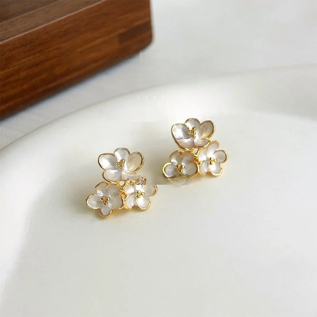 14K Gold Plated Copper Osmanthus Flower Stud Earrings Elegant Sweet Minimalist Floral Jewelry