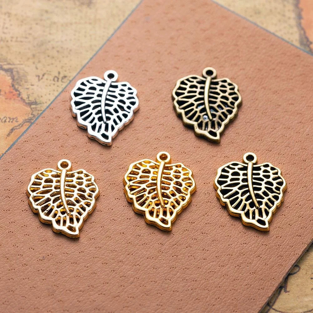 23x18MM Zinc Alloy Leaf Hollow Charm Pendant for DIY Necklace Bracelet Jewelry Making