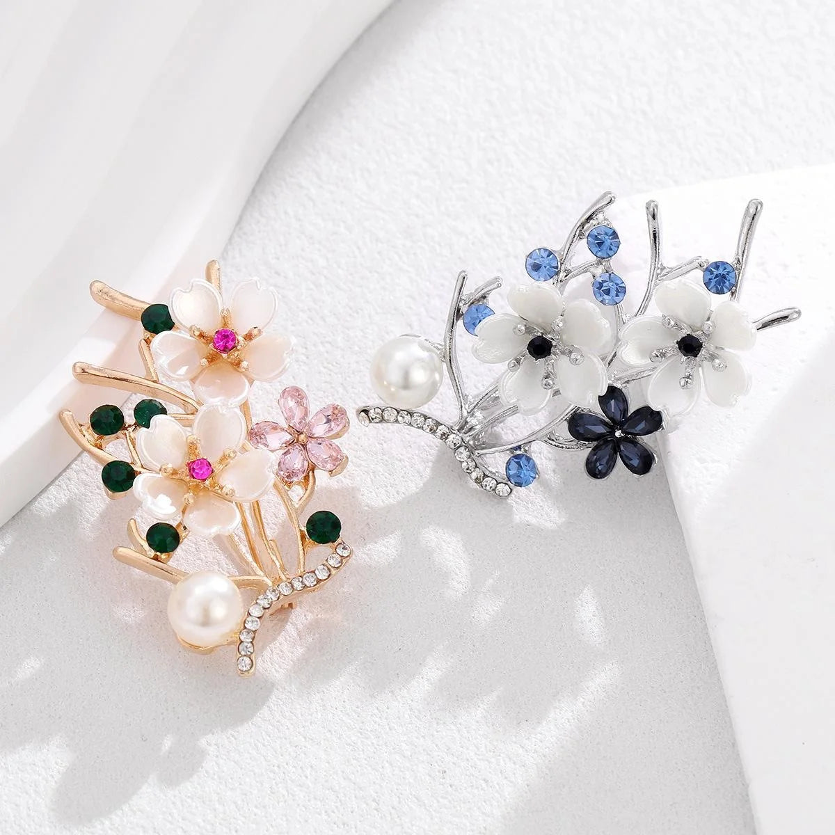 Elegant Pearl Peach Blossom Branch Brooch With Rhinestone Alloy Lapel Pin Corsage Suit Accessory Gift