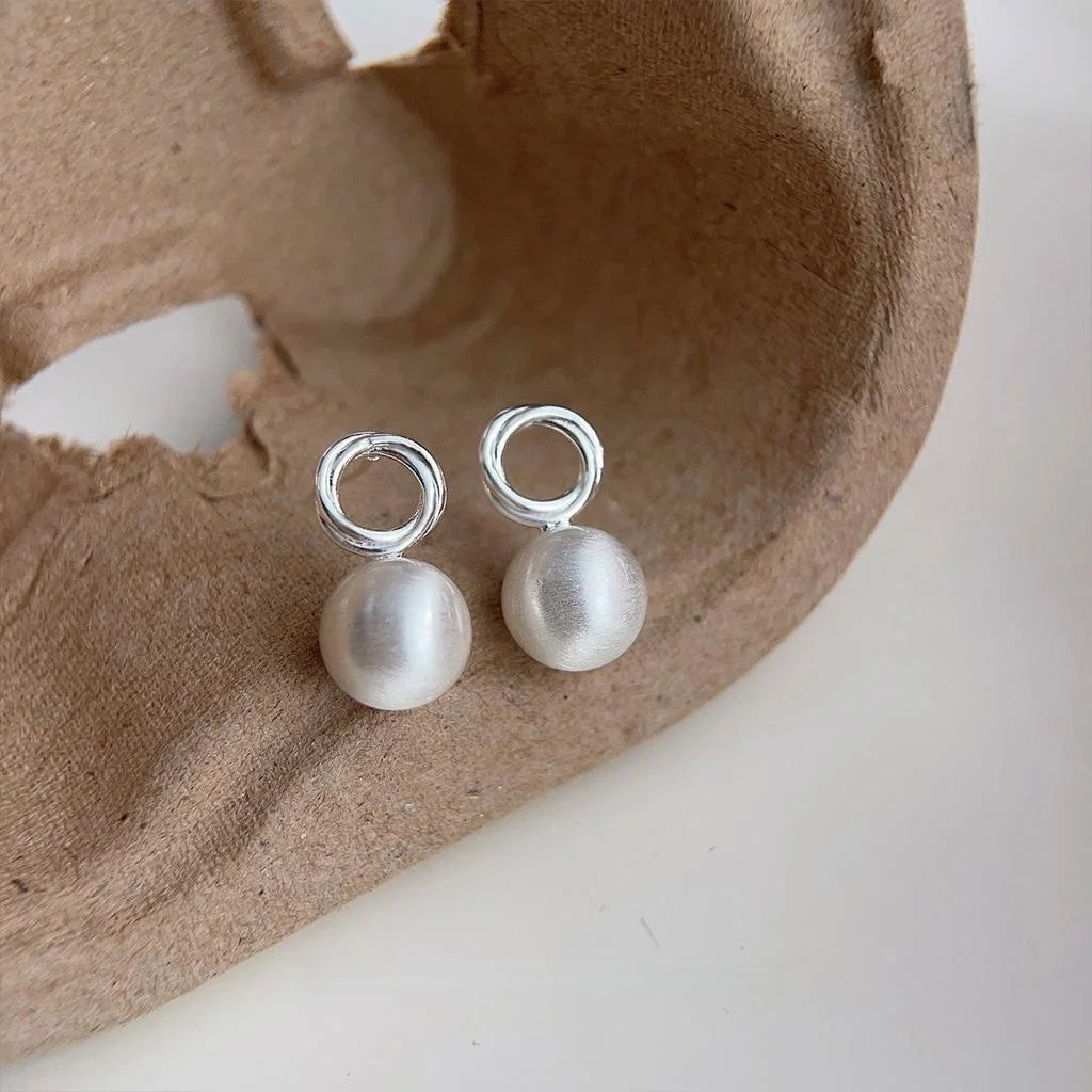 Minimalist Silver Brushed Copper Geometric Round Hollow Stud Earrings For Women Style