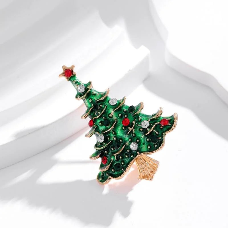 Elegant Christmas Tree And Wreath Enamel Rhinestone Alloy Brooch, Festive Lapel Pin Corsage Gift