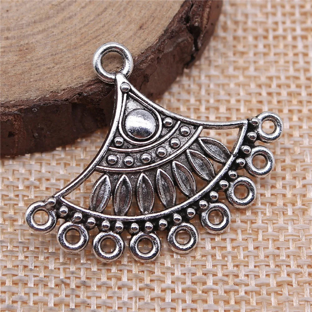36x29mm 3.4g Antique Silver Zinc Alloy Fan Shape Earring Connector Charms for DIY Earrings