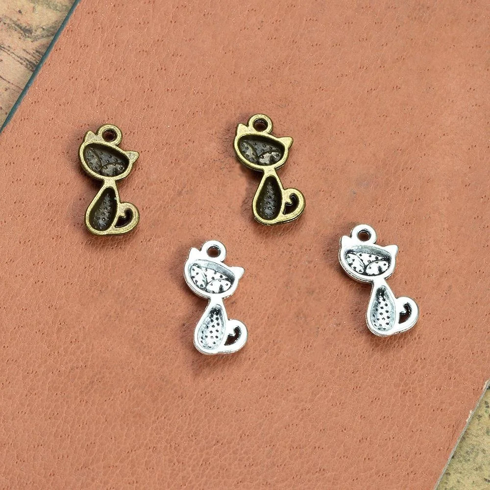 17x9MM Antique Silver Zinc Alloy Cat Charm Pendant for DIY Necklace Bracelet Jewelry Making