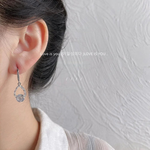 Sparkling Zircon Inlaid Copper Teardrop Geometric Light Luxury Drop Earrings