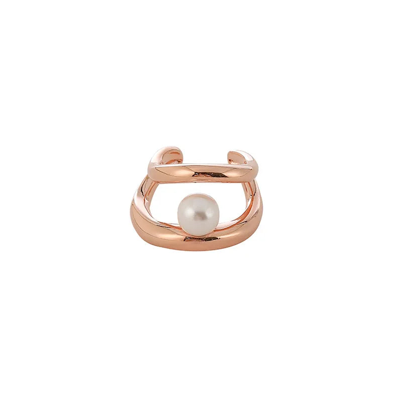 Elegant Pearl Double Hoop Ear Cuff Alloy Metal Lines Stud & Clip On No Piercing Women's Earrings