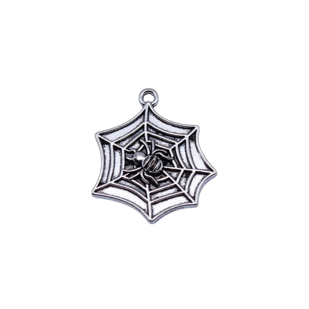 27x23mm 2.4g Antique Silver Zinc Alloy Spider Web Charm Pendant for Halloween Jewelry Making
