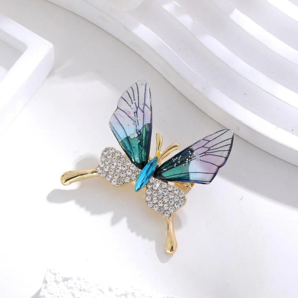 Elegant Butterfly Brooch With Transparent Acrylic Wings And Rhinestone Body, Luxury Lapel Pin Gift