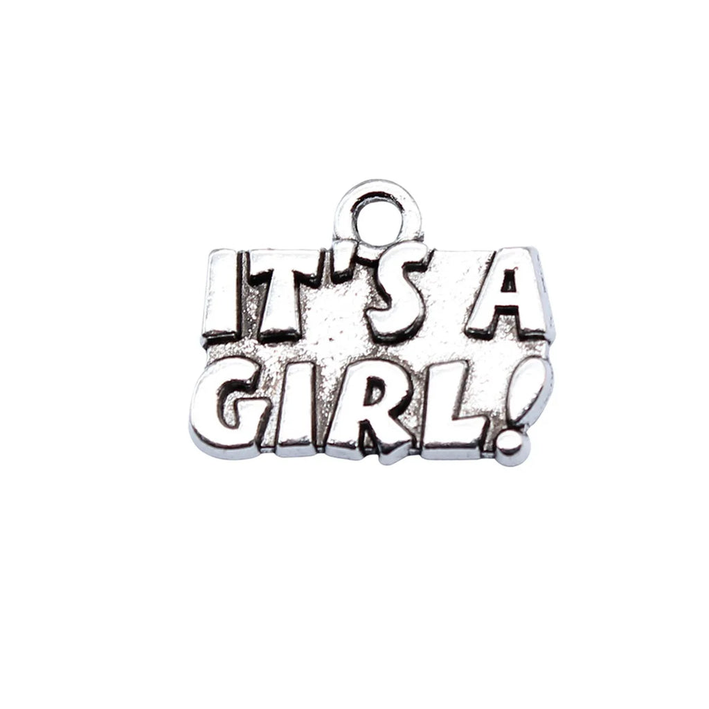 17x14mm 1.7g Antique Silver Zinc Alloy IT'S A GIRL Word Tag Charm Pendant for DIY Bracelet Jewelry