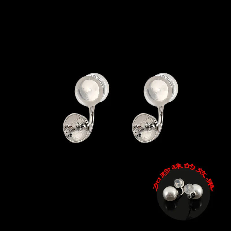 Invisible Silicone Round Pad Alloy DIY Stud & Clip On No Piercing Elegant Pearl Setting Earrings