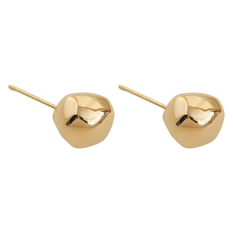 18K Real Gold Plated Copper Irregular Geometric Bean Stud Earrings Light Luxury Minimalist