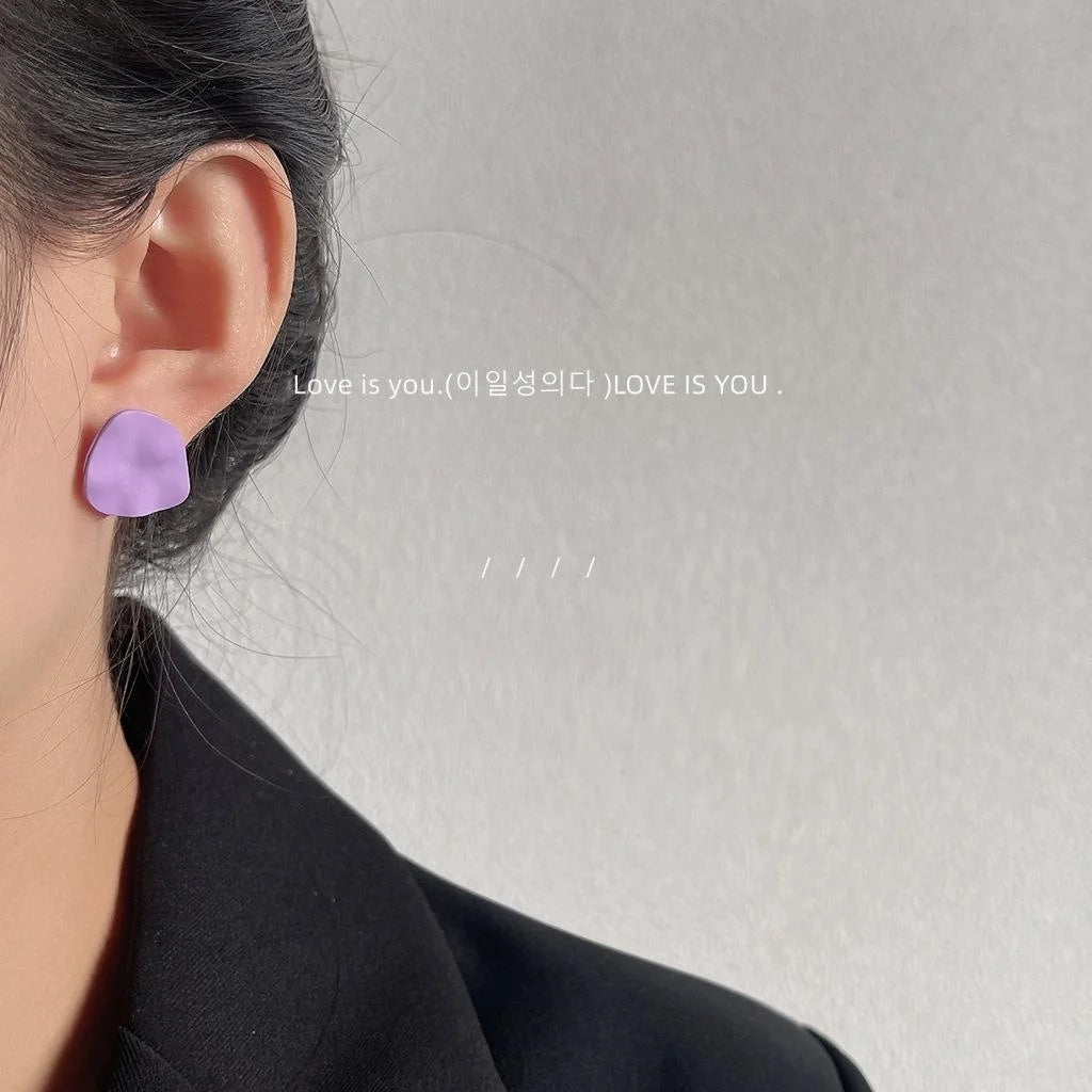 Matte Enamel Irregular Geometric Stud Earrings With Silver Plated Pins For Women