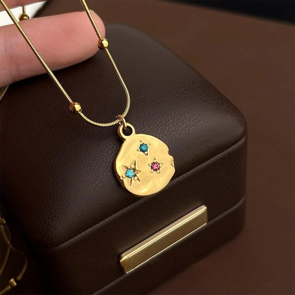 304 Stainless Steel 18K Gold Plated Starburst Rhinestone Collarbone Necklace For Women