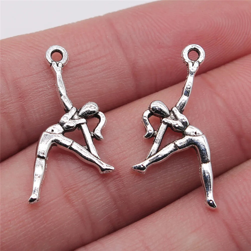 14x26mm 0.9g Antique Silver Zinc Alloy Gymnast Charm Pendant for Sports Dance Jewelry Making
