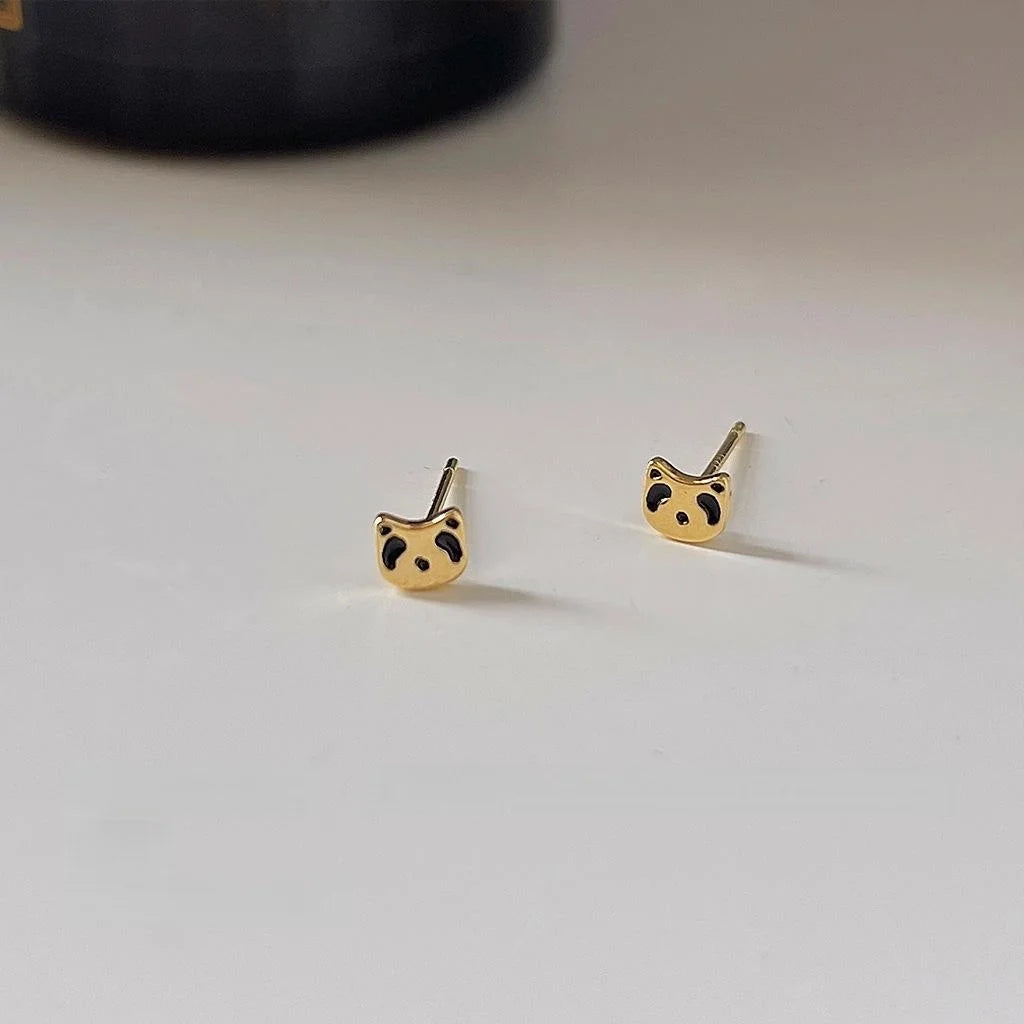Cute Mini Panda Bear Copper Stud Earrings Korean Style Simple Geometric Animal Jewelry
