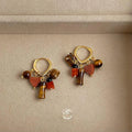 Vintage Ethnic Tiger Eye Agate Heart Tassel Drop Earrings With Copper
