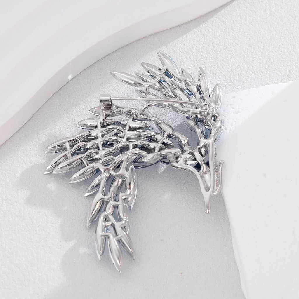 Luxury Blue Crystal Phoenix Rhinestone Brooch Elegant Firebird Lapel Pin Corsage Suit Accessory Gift