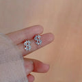 High End Micro Pave Zircon Silver Plated Irregular Symbol Mini Stud Earrings