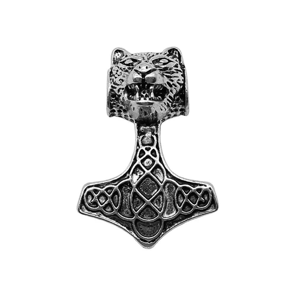 30x42mm 16.2g Antique Silver Zinc Alloy Nordic Wolf Head Amulet Charm Pendant for DIY Jewelry Making