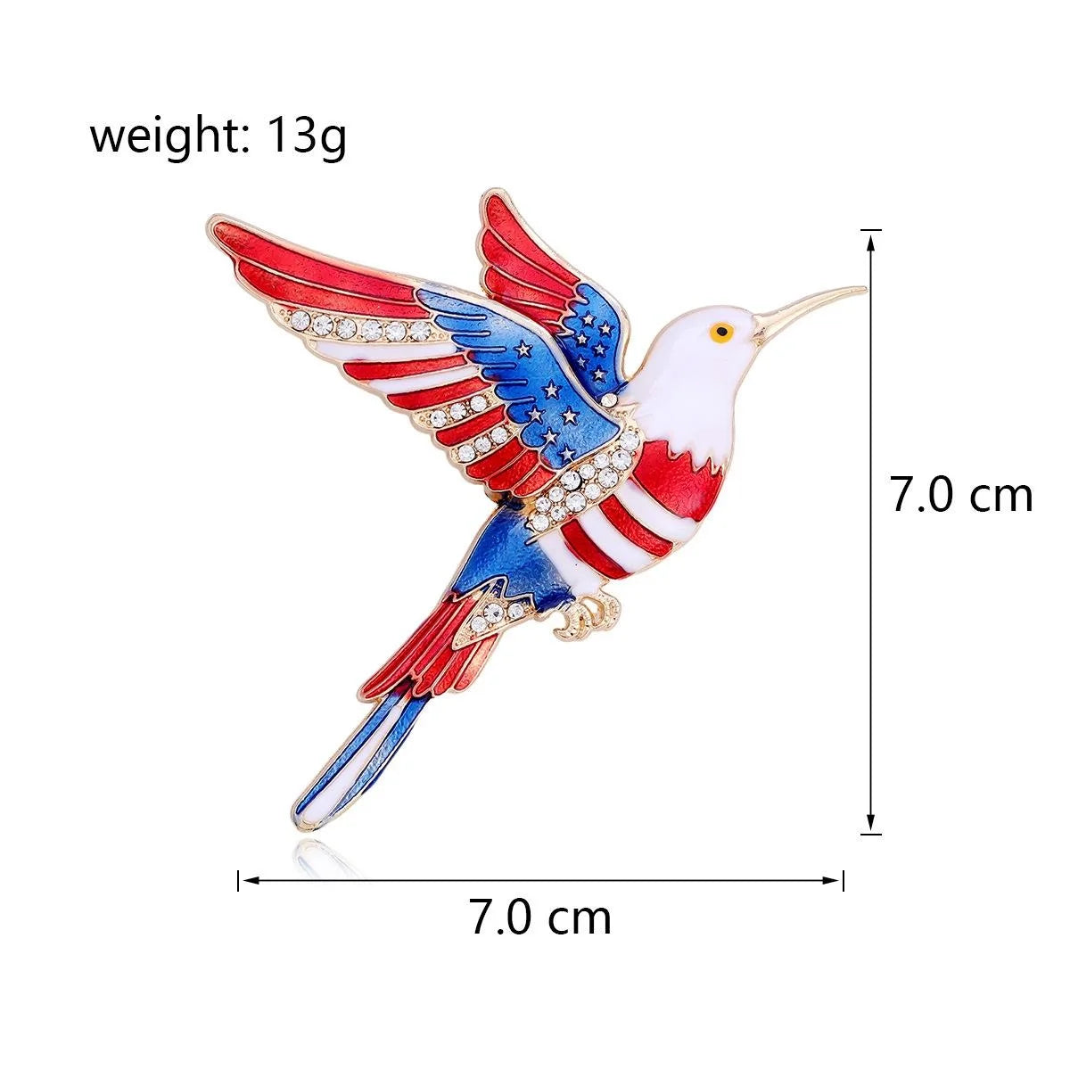 Luxury Patriotic Hummingbird Enamel Rhinestone Alloy Brooch, Independence Day Lapel Pin Suit Accessory Gift