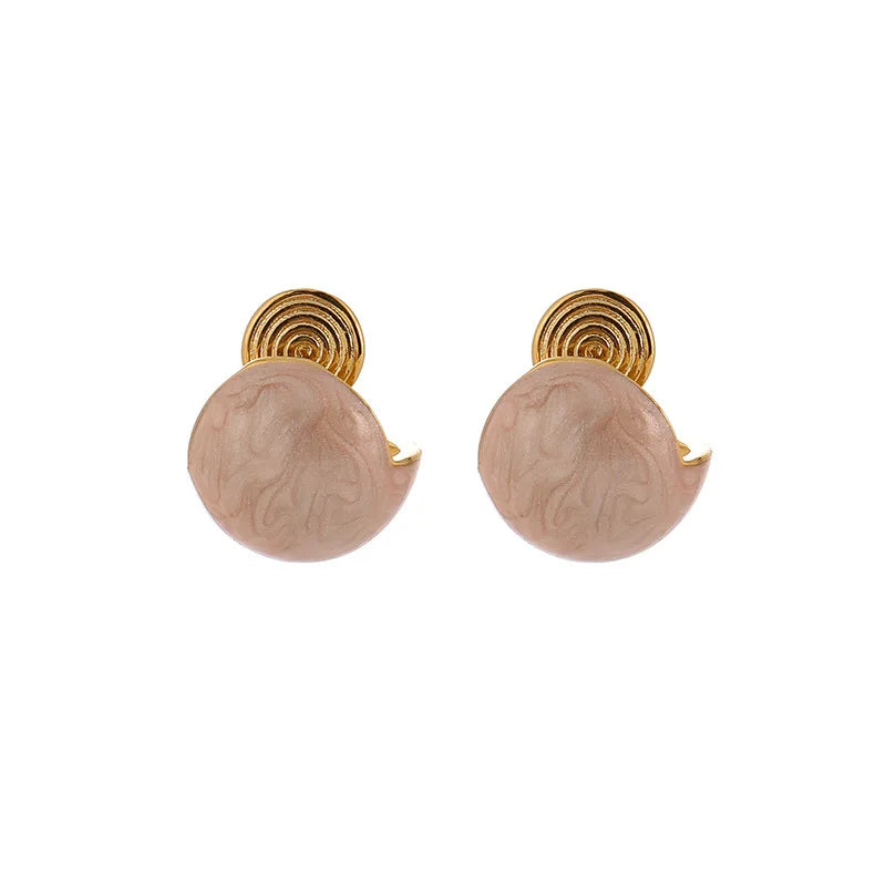 Elegant Pink Enamel Round Ball Spiral Alloy Stud & Clip On No Piercing Sweet Summer Earrings
