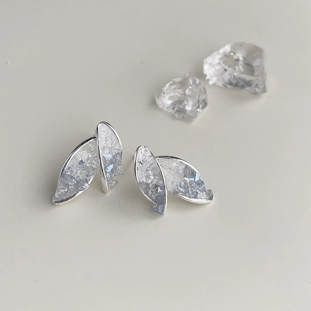 2025 Summer Glass Crystal Leaf Stud Earrings Sweet Forest Style Jewelry