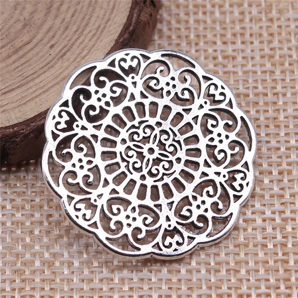 32x32mm 3.9g Multicolor zinc alloy Hollow Flower Filigree charm pendant for DIY earrings necklace