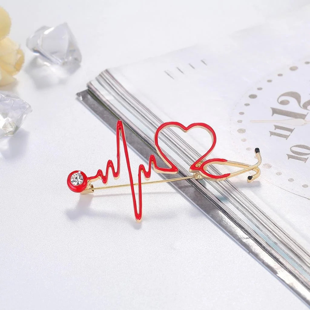 Cute Enamel Alloy Medical Heart ECG Brooch For Women, Nurse Doctor Lapel Pin Corsage Suit Accessory Gift