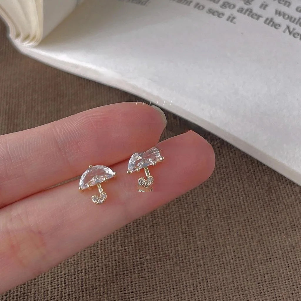 Mini Umbrella Zircon 14K Plated Stud Earrings Korean Japanese Simple Jewelry