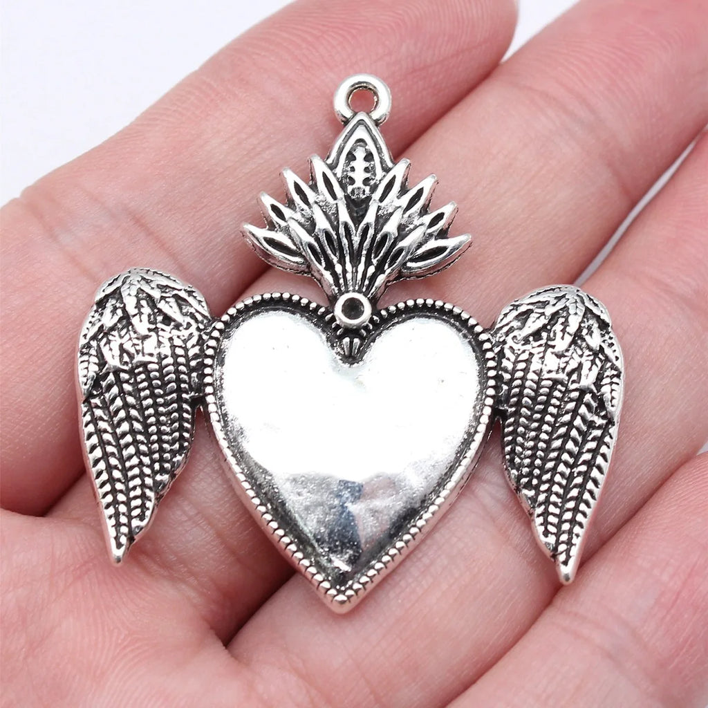 43x42mm 9.1g Antique Silver Zinc Alloy Gothic Heart Charm Pendant for DIY Necklace Bracelet Making