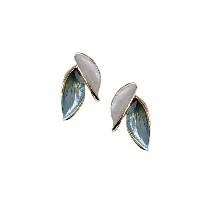 Fresh Green Leaf Stud Earrings Eco Alloy 14K Plated Custom Jewelry