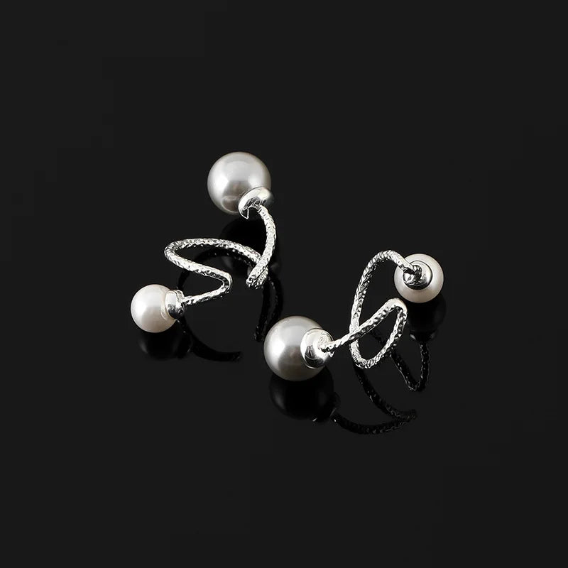 Elegant Curved Alloy Ear Cuff With Crystal And Pearl, Stud & Clip On No Piercing Ear Wrap Earrings
