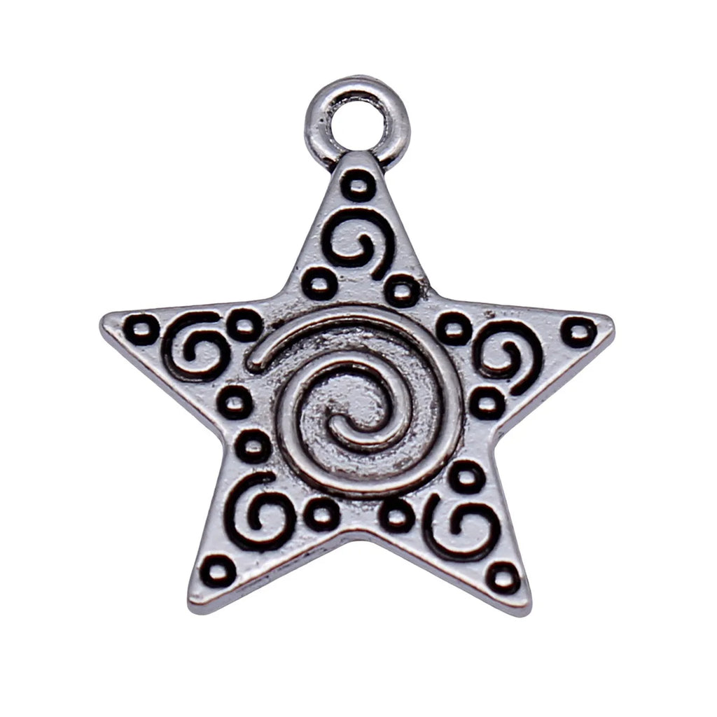22x19mm 1.7g Antique Silver Zinc Alloy Swirl Star Charm Pendant for DIY Necklace Jewelry Making