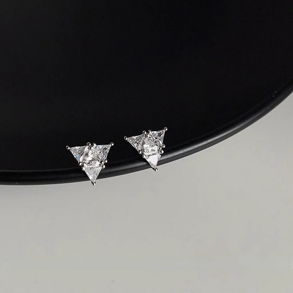Minimalist Copper Micro Pave Zircon Mini Triangle Stud Earrings Geometric Fashion Jewelry