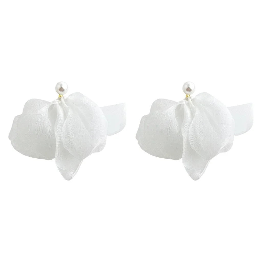 Minimalist Lace Mesh Flower Drop Earrings With Pearl For Women
